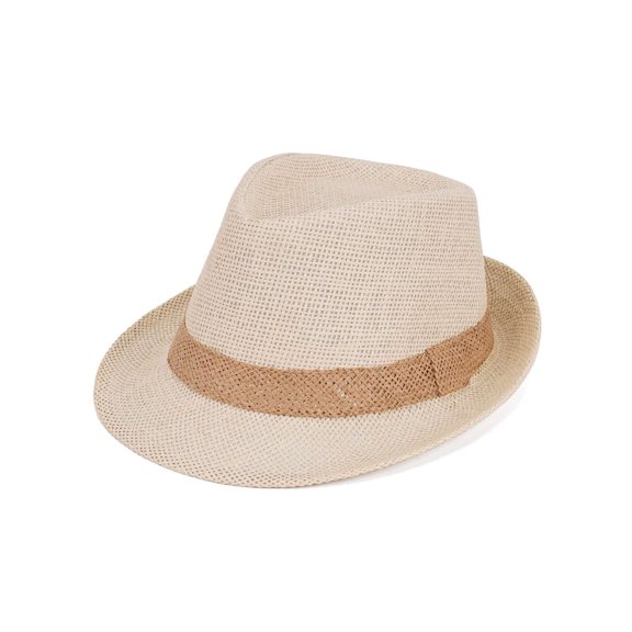 Gustave Straw Trilby Fedora Hat for Men Women Short Brim Panama Sun Hat Summer Breathable Beach Hat - Beige