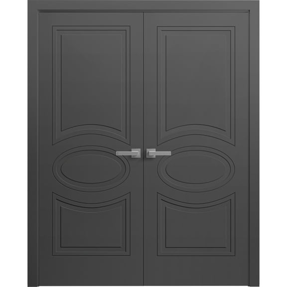 Interior Solid French Double Doors 36 x 84 inches / Mela 7001 Painted Black / Wood Interior Solid Panel Frame / Closet Bedroom Modern Doors