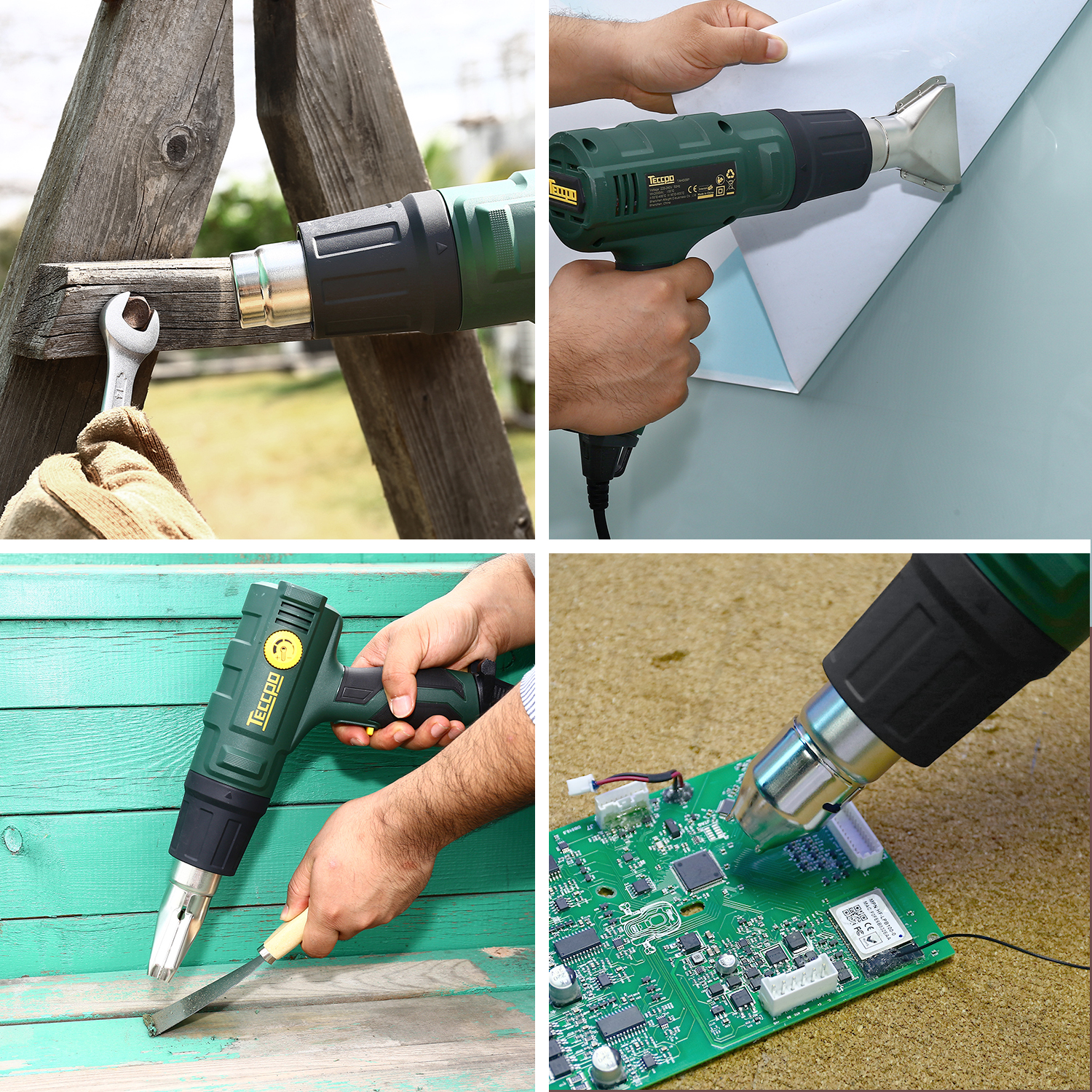 TECCPO TAHG08P 1500W Hot Air Gun, with Temperature Control, Green