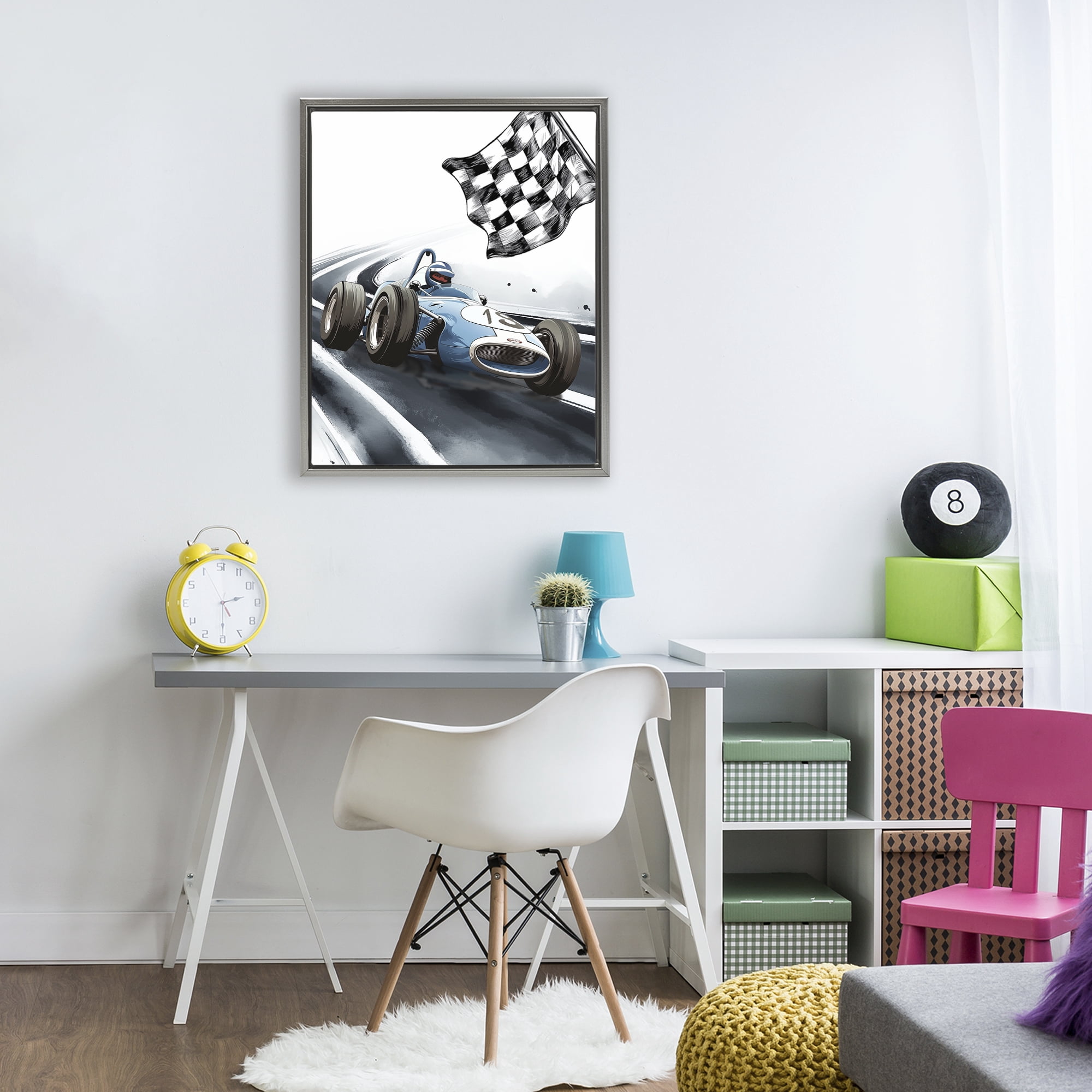 Stupell Industries Dynamic Racecar Driving Gray Framed Floater Canvas Wall Art, design by Christine Simpson Art