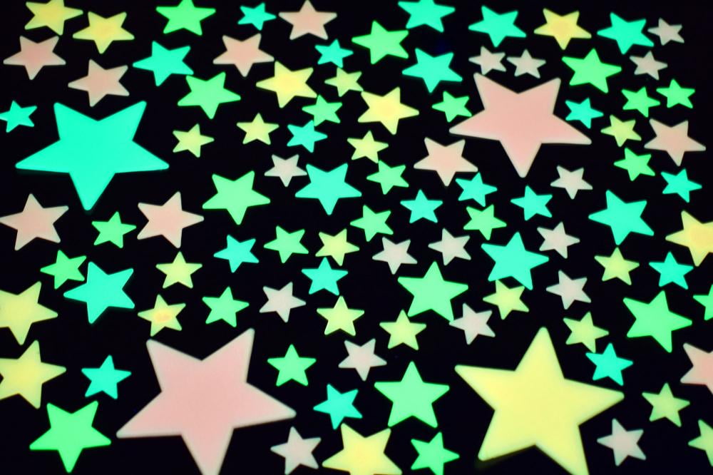 DirectGlow 100 Piece Glow in the Dark MultiColor Stars Wall Décor