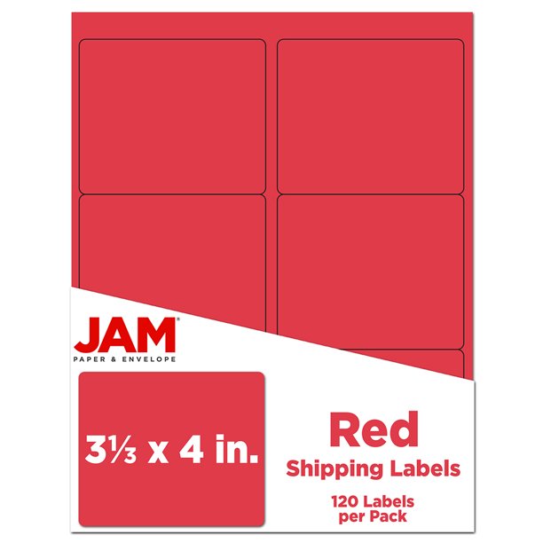 JAM Shipping Address Labels, Large, 3 1/3 x 4, Red, 120/Pack