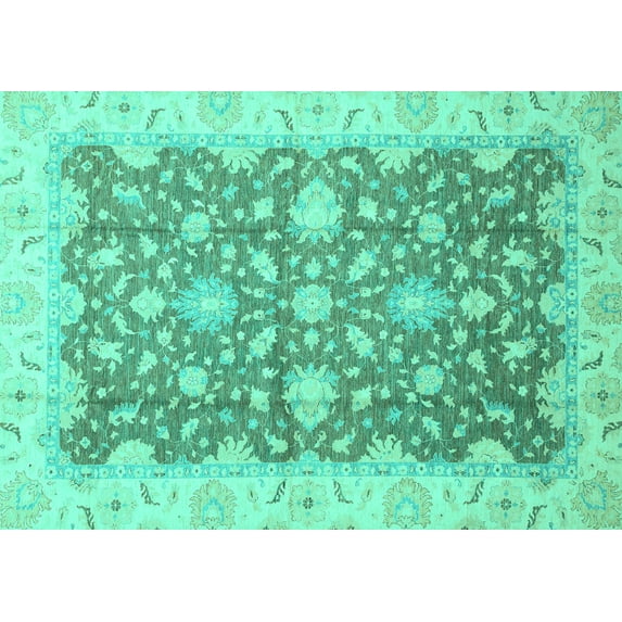 Ahgly Company Indoor Rectangle Oriental Turquoise Blue Traditional Area Rugs, 6' x 9'