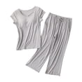 thumbnail image 2 of BWASD Womens Pajamas Set 2 Pack Summer Casual Loose Larg Modal Padded Short Sleeve Shorts Pjs Set with Pocket Breathable Home Wear Daily (Grey L), 2 of 7