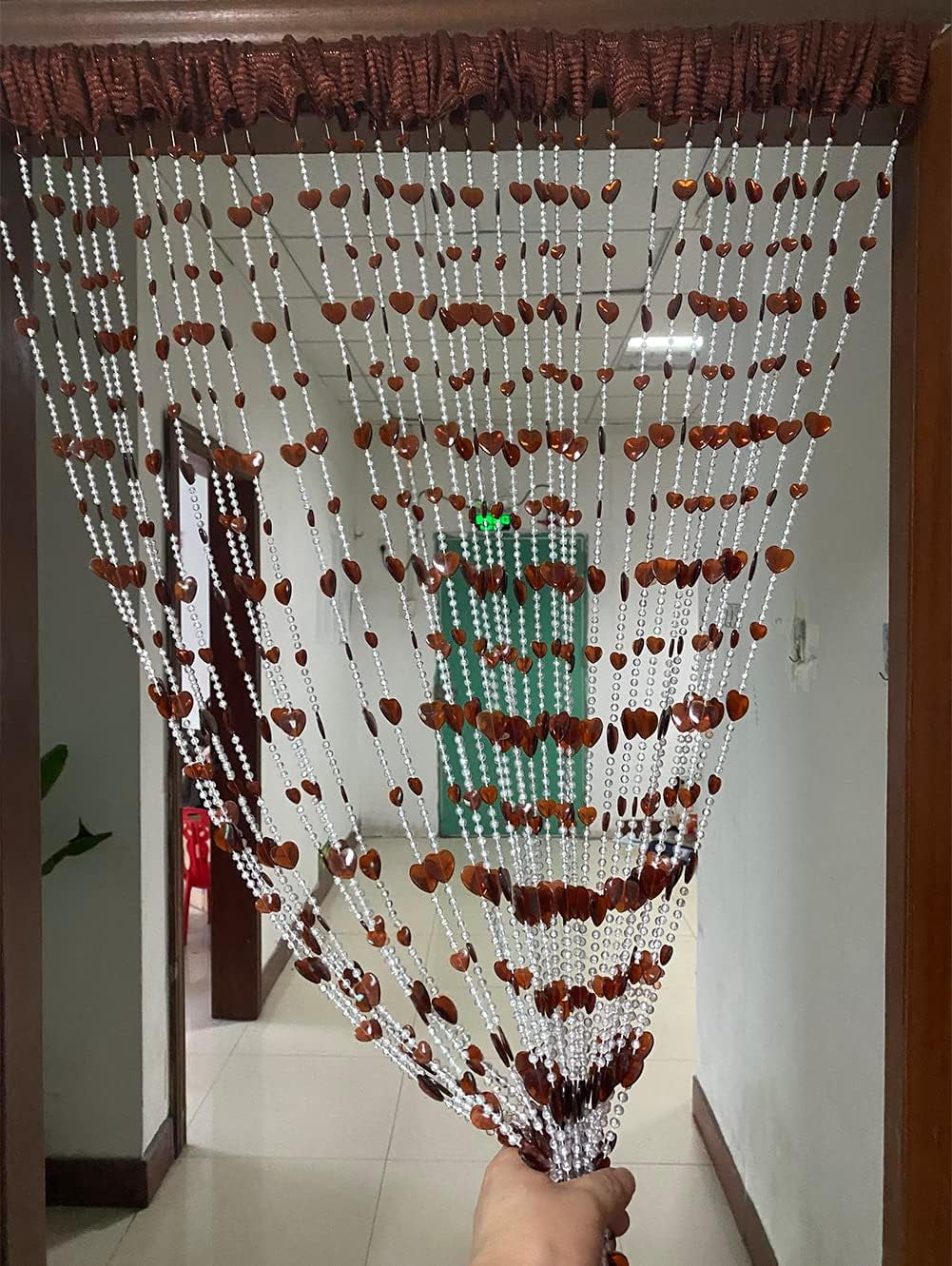 ZiDeTang 18 Rows Heart 100% Acrylic Beaded Heart Door Curtain Home Décor Tassel Room Divider Curtain for DoorwayColor Brown Pack of 2