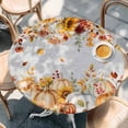 thumbnail image 2 of Orange Fall Round Tablecloth, Fitted Table Cover with Elastic for 45"-54" Round Tables, Thanksgiving Pumpkins Sunflower Grey Table Cloth Outdoor Indoor Dinning Party Waterproof Tablecloths, 2 of 7