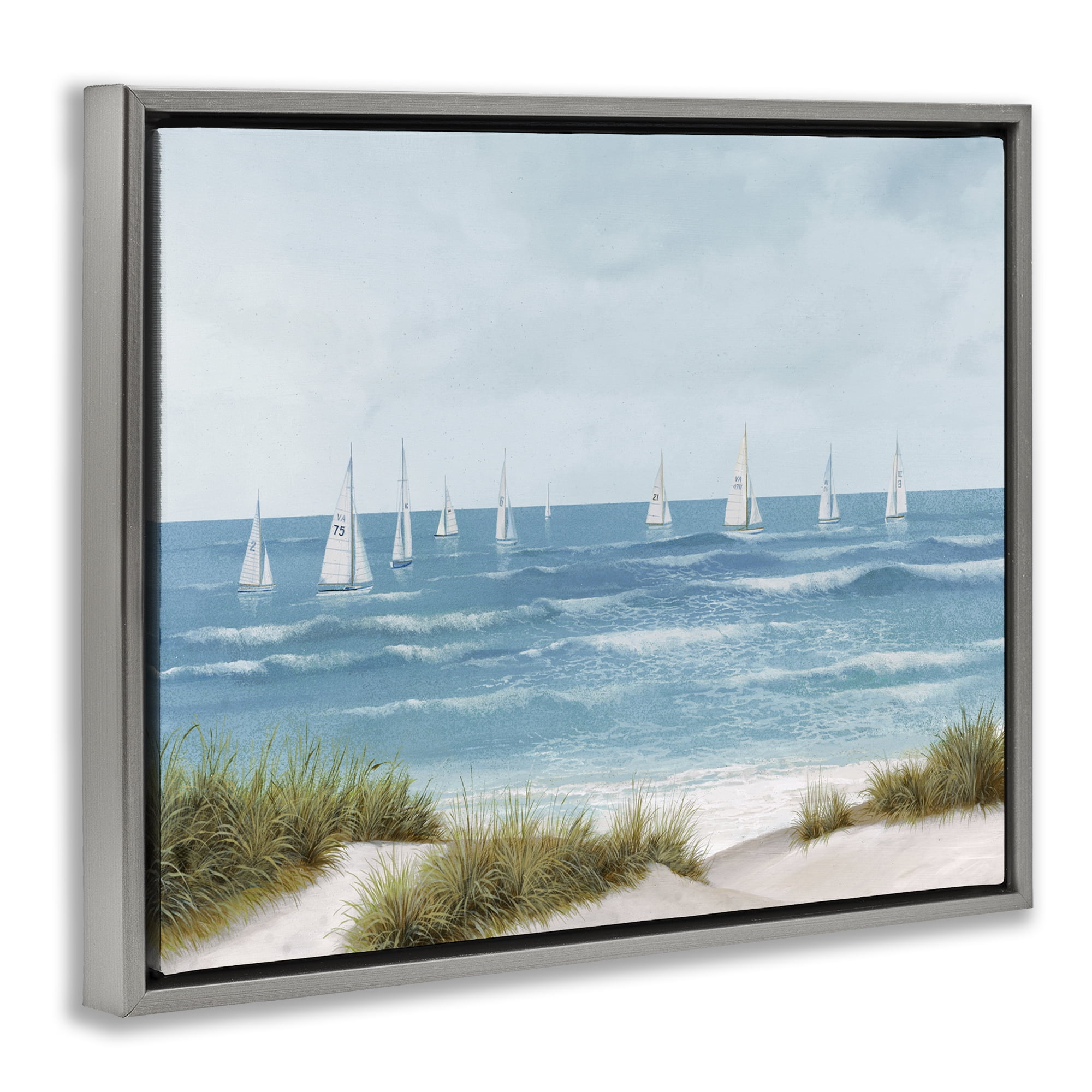 Stupell Industries Sail Away Seaside Boats Gray Framed Floater Canvas Wall Art, design by Lorenzo Collective