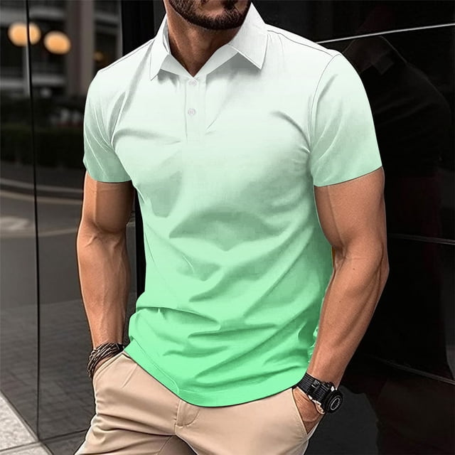 Chemises pour Hommes, T-Shirt/blouse Décontracté pour Hommes à Manches Courtes Imprimé, Col Rabattu, Boutons, Fente Latérale