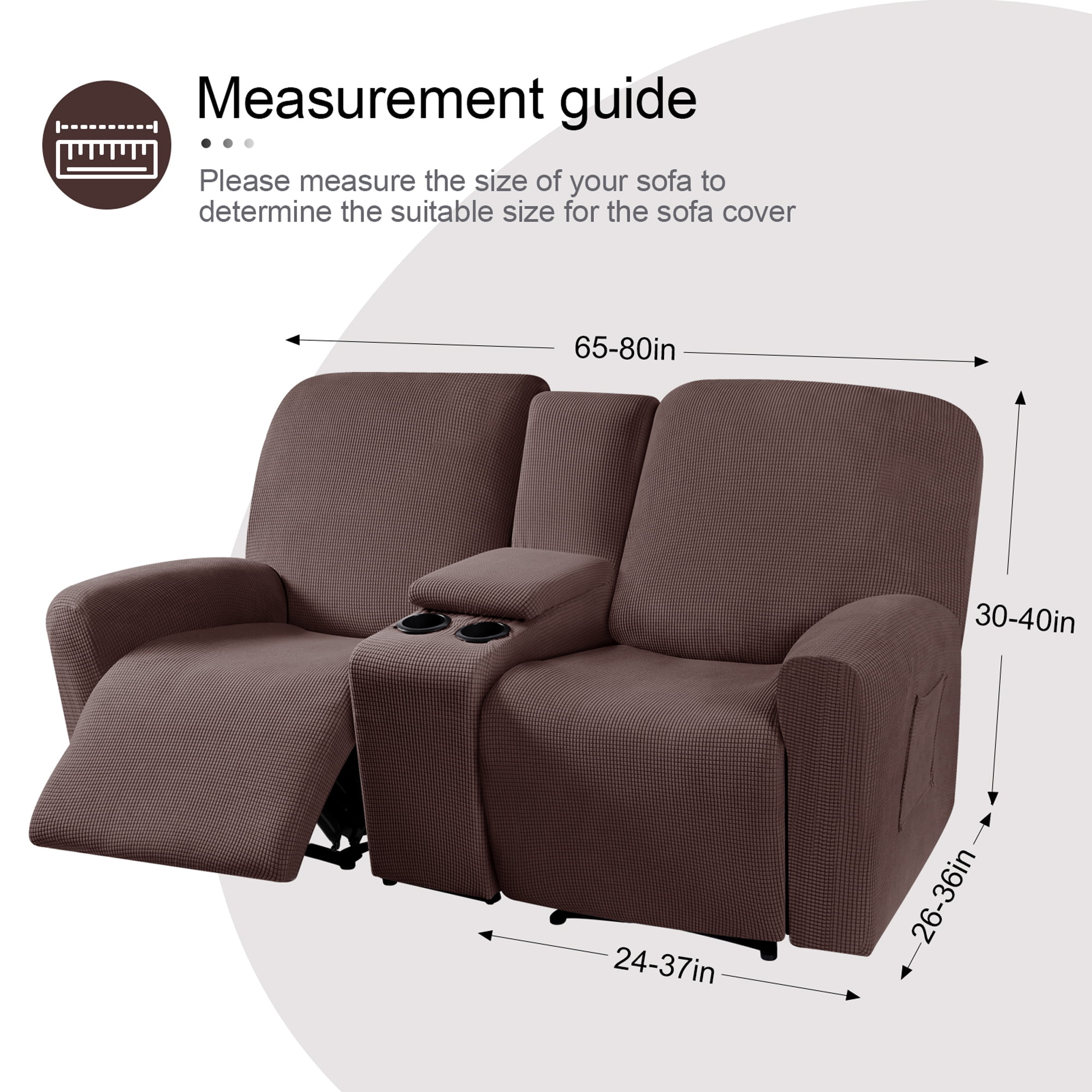TAOCOCO Stretch Loveseat Slipcover with Middle Console, 4-Pieces Reclining Sofa Cover for 2 Seat Couch Recliner Sofa Slipocvers Furniture Protector, Chocolate