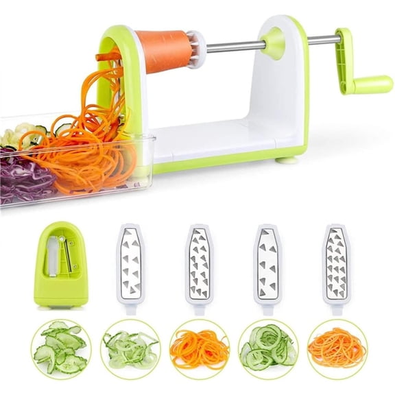 5-in-1 Hand Crank Vegetable Chopper, Manual Mandoline Slicer with 5 Stainless Steel Blades, Non-Slip Base & Storage Box for Potato, Carrot, Cucumber,Kitchen Gadget for Seniors