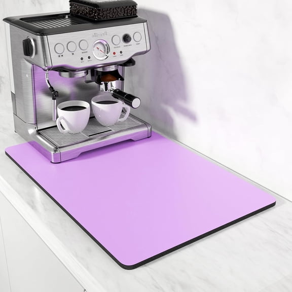 Coffee Mat, 16" x 24" Coffee Bar Mats for Espresso Machine Station Accessories and Organizer, Hide Stain Rubber Backed Absorbent Dish Drying Pad for Kitchen Counter, Cute Bar Decor Pad, Purple