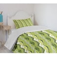 thumbnail image 4 of Ambesonne Retro Quilted Bedspread Set 2 Pcs, Digital Leaf Floral Lines, Twin Size, Green, 4 of 6