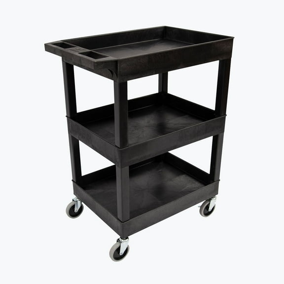 LUXOR SEC111HD-B 24" x 18" Plastic Utility Cart- Three Shelf- Black