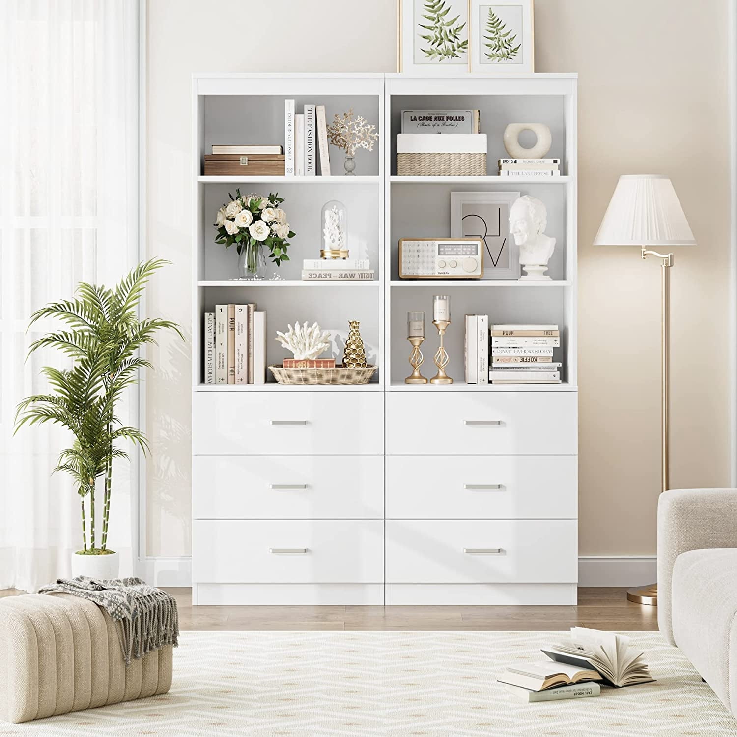 Homfa 71 Tall Bookcases with 3 Large Drawers 3 Tier Wooden Storage Bookshelf for Living Room Home Office White
