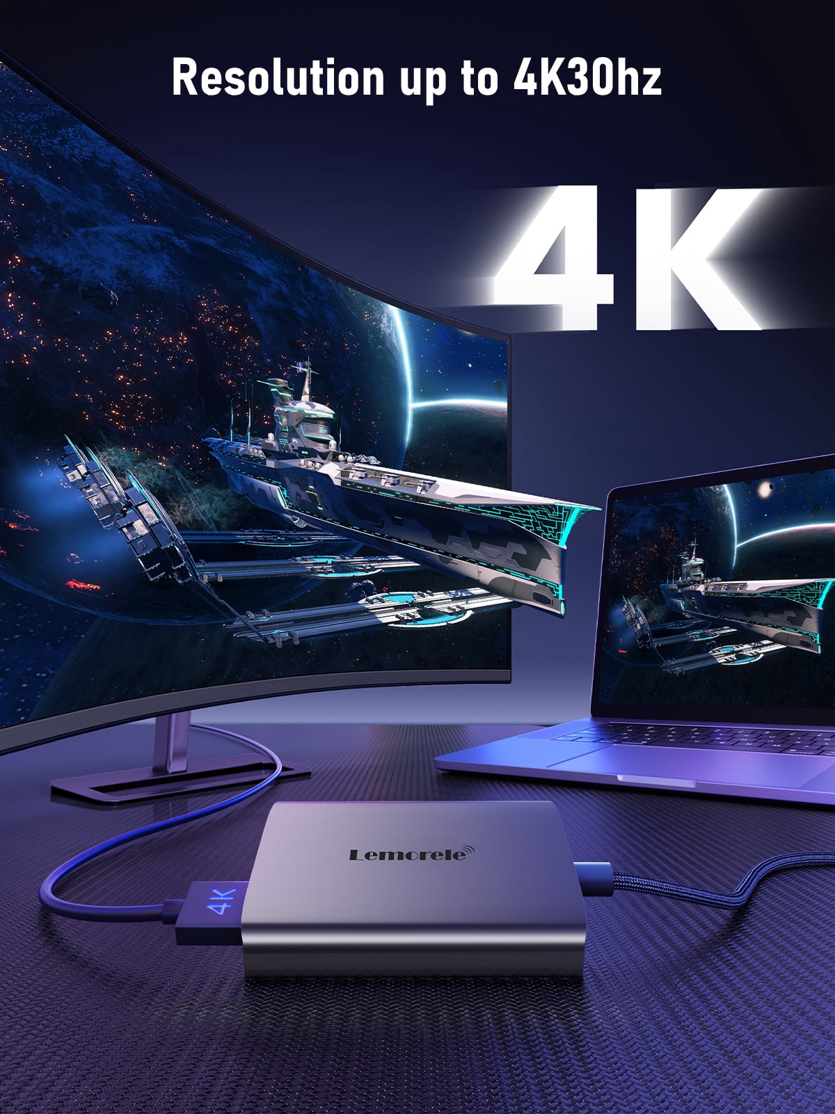 Lemorele USB C to Dual HDMI Adapter, Type C to 4K HDMI Display, Hub with 2 HDMI for Laptops HP/Dell/Lenovo/MacBook