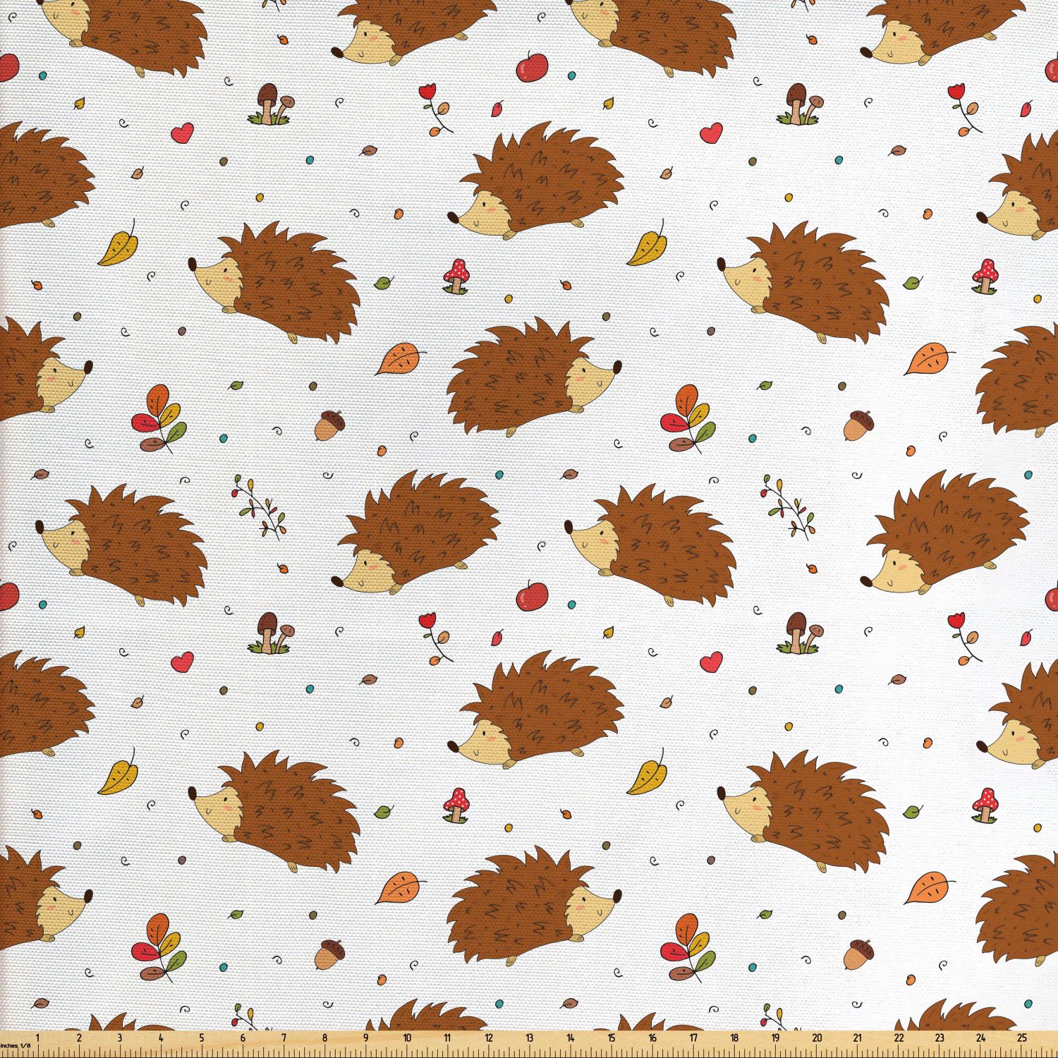 Hedgehog Fabric by The Yard, Love of Nature Theme Nuts Leaves Mushrooms