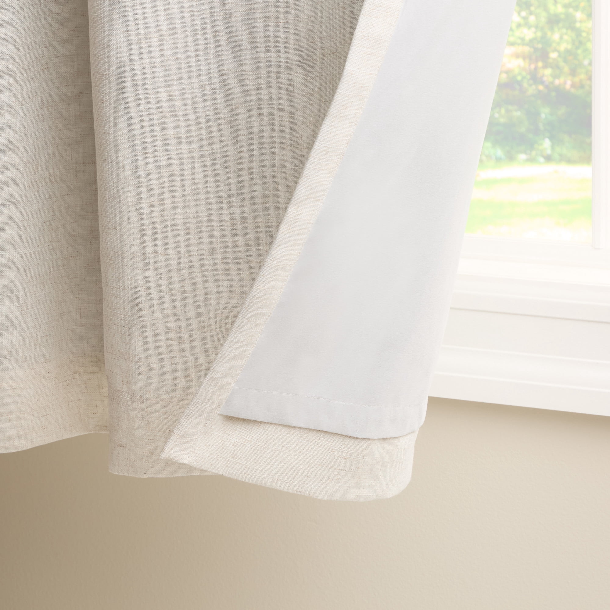 TOWN & COUNTRY LUXE Davos Solid Linen Texture Indoor Curtains, 100% Blackout with Energy Efficient Lining, Back Tab/Rod Pocket Top, 2-Pack Set, Natural Linen, 50"x84"