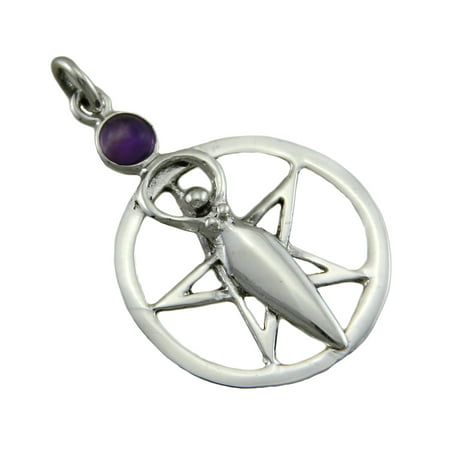 Sterling Silver Pentacle of the Goddess Pendant w/ Purple Cabochon