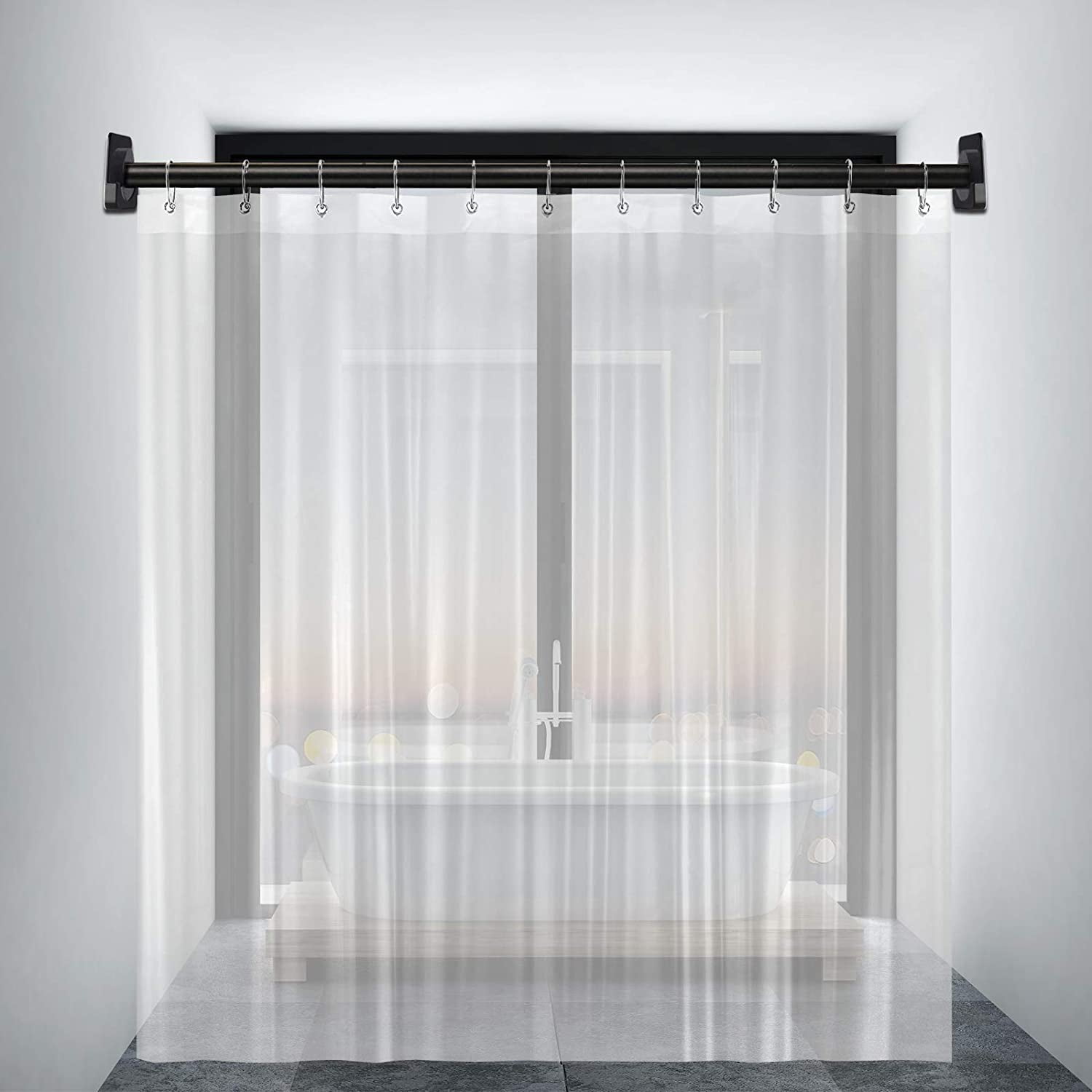 Adhesive Shower Curtain Rod Tension Holder | Shower Rod Mount Retainer for Wall | No Drilling | Stick On | 2 Pack, (Shower Curtain Rod Not Included)