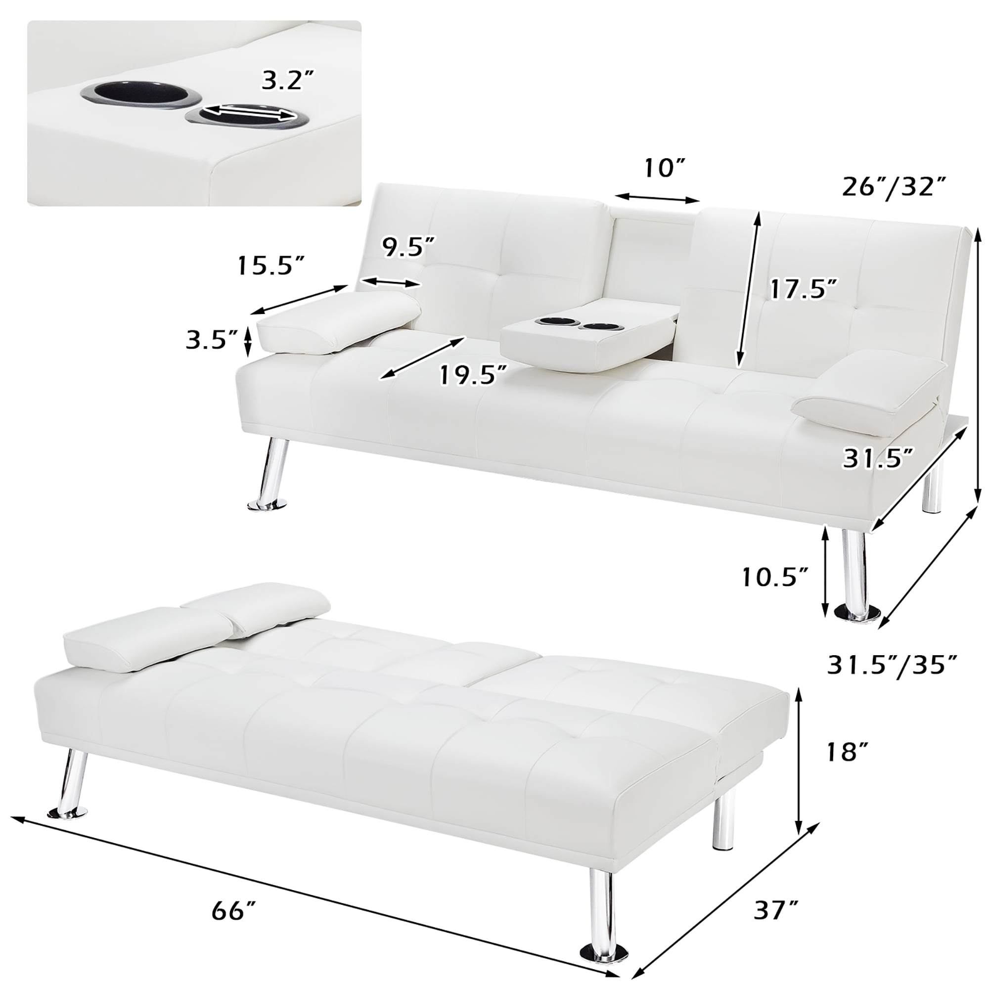 Costway Modern Convertible Futon Sofa Bed With Storage, Foldable ...