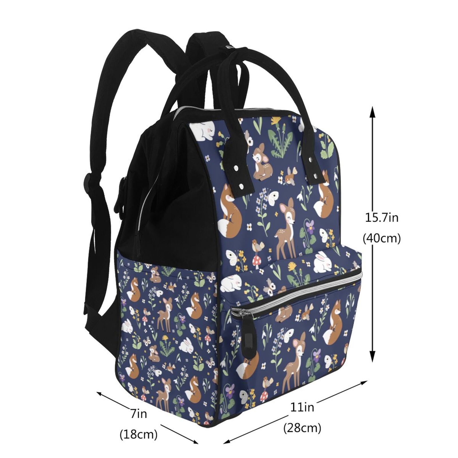 Fuzoiu Animals And Wildflowers Print Diaper Bag Backpack,Baby Essentials Travel Tote,Multi function Waterproof Diaper Bag, Travel Essentials Baby Bag - Unisex
