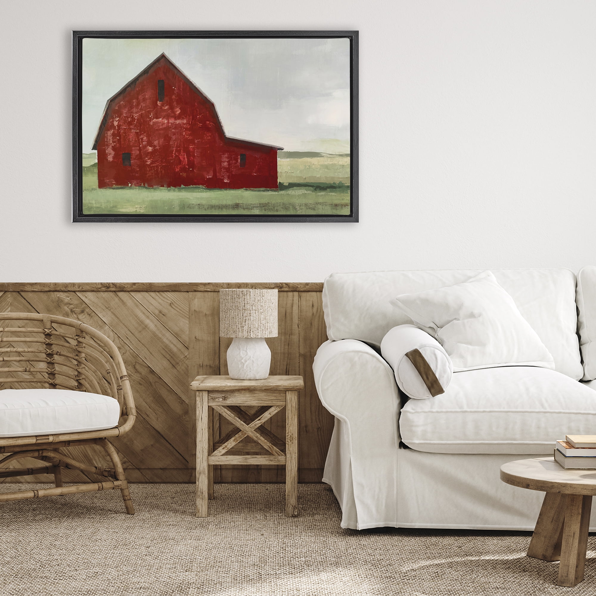 Stupell Industries Red Weathered & Wise Barn Black Framed Floater Canvas Wall Art, design by Max Maxx