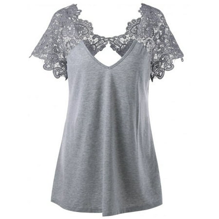 Butterfly And Lace Shirt - Womens Short Sleeve Hollow Lace Butterfly T-shirt