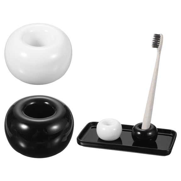 Uxcell Ceramic Toothbrush Holder Set with Tray, Countertop Organizer for Bathroom, Storage for Toothbrushes, Holder Stand for Bathroom Accessories, White/Black