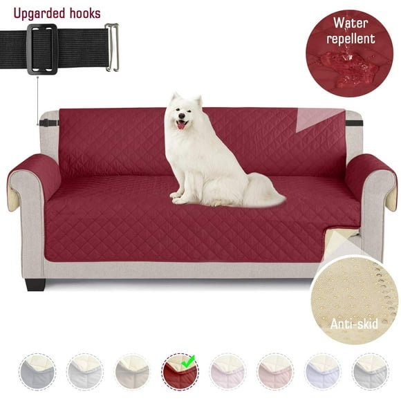 Sofa Covers Waterproof Dog Sofa Cover with Non-Slip Foam Elastic Band to Protect Against Splashes, Wear and Cracks (Wine Red, 3 Seater)