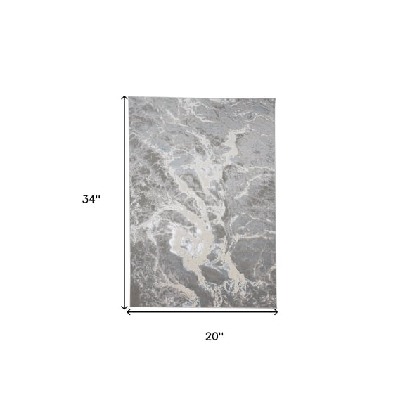 2' x 3' Gray and Ivory Abstract Power Loom Area Rug