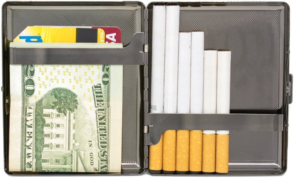 Set of 2 Metal-Plated 100s Cigarette Case & Stash Box (Black Diagonal Stripes)