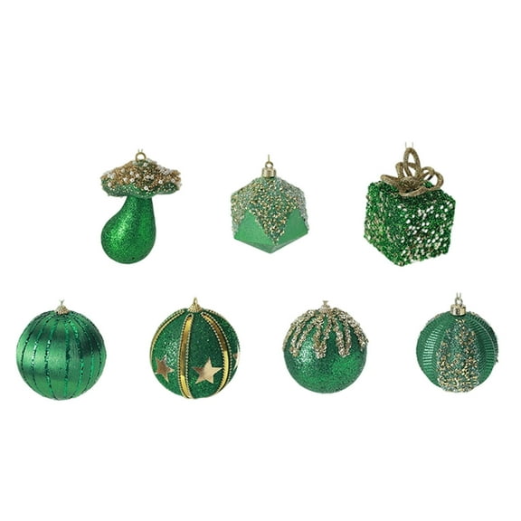 Cheapark Flocked Dark Green Christmas Balls - Hanging Ornaments For Xmas Tree, Festive Decor For Home Holiday Setup