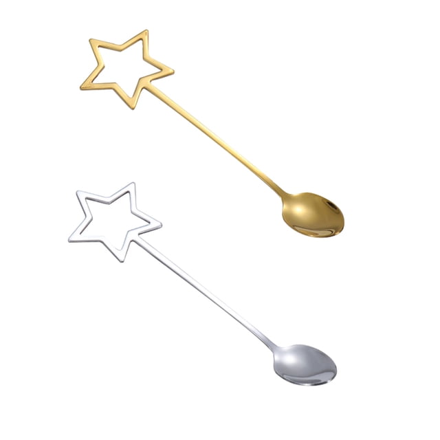 2 cucharas de postre de acero inoxidable con forma de estrella hueca para café y helado.
