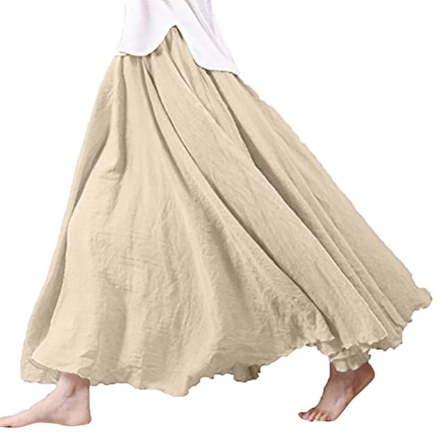 CNKOO Robe Longue Maxi en Coton et Lin Style Bohème pour Femmes avec Ceinture Élastique