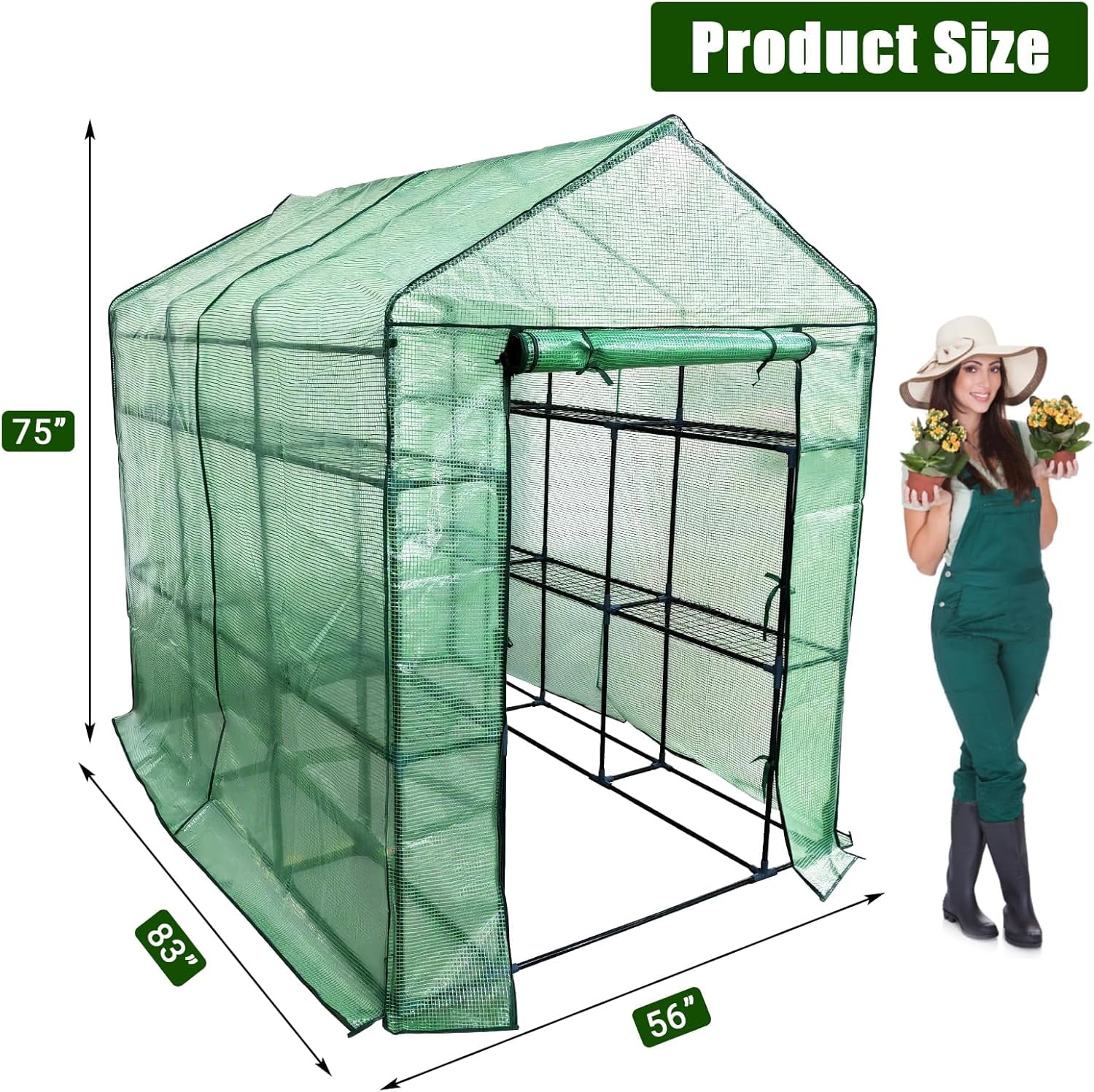 Greenhouse for Outdoors,Walk in 3-Tier 6 Shelves Green House w/ Roll-Up Zippered Door Anchors and Ropes,Waterproof & UV Protected Plant Garden Hot House for Garden Patio Backyard