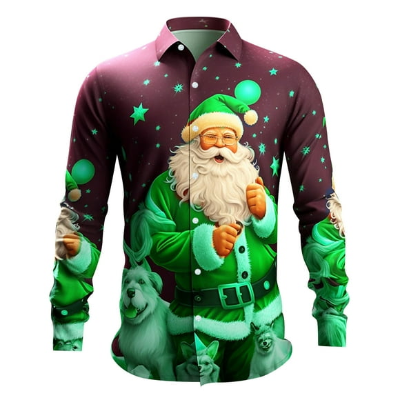 2025 Men Shirts Mens Christmas Santa Digital Male Bodysuit 3D Printed Button Lapel Men's Shirts Long