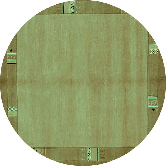 Ahgly Company Machine Washable Indoor Round Abstract Turquoise Blue Modern Area Rugs, 7' Round