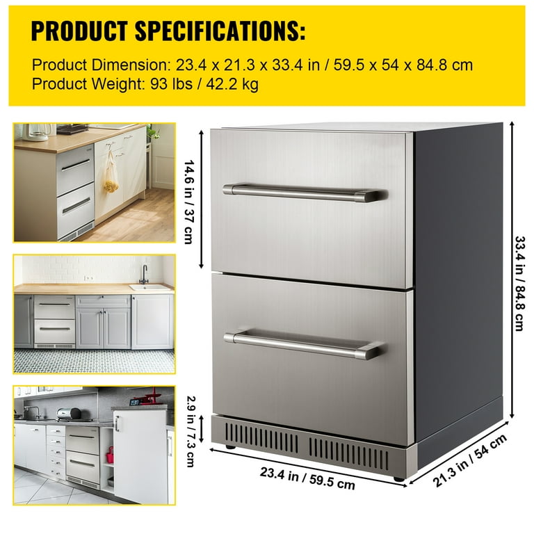 24 Stainless Steel Undercounter Double-Drawer Refrigerator