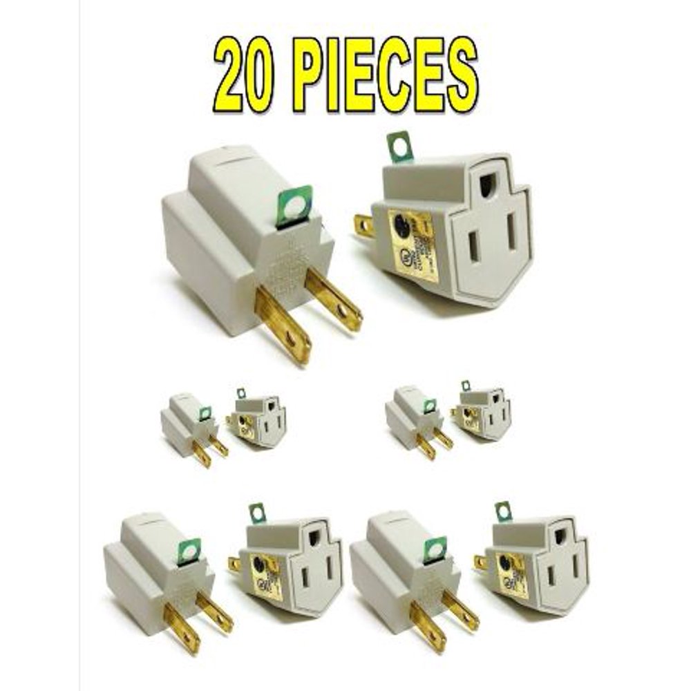 20 Pieces Electrical Ground Adapter 2 Prong Outlet to 3 Prong Plug AC