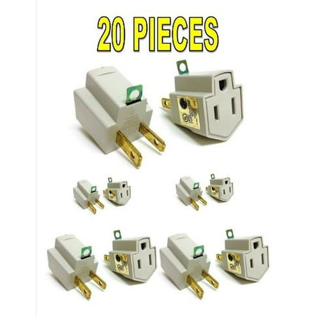 01 Plug Prong - 20 Pieces Electrical Ground Adapter 2 Prong Outlet to 3 Prong Plug AC UL LISTED
