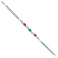 thumbnail image 3 of 925 Silver and 10K Yellow Gold Swiss Blue Topaz and Pink Created Sapphire and White Lab Grown Diamond Bracelet for Women (2.06 Cttw, Gemstone November Birthstone, Oval, Wheat Chain, 7 inches), 3 of 5