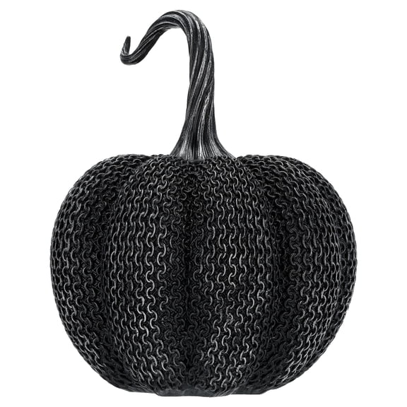 Resin Textured Pumpkin Decoration, Black, 9.5", Halloween by Way To Celebrate