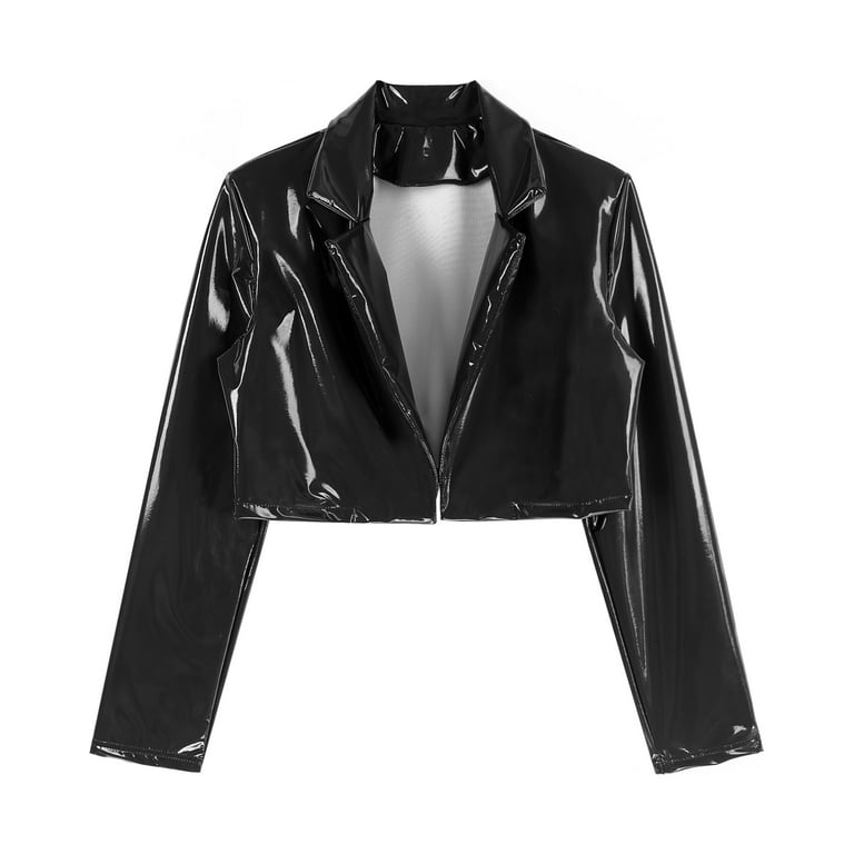 ジャケット・アウター Open YY Black Biker Jacket YONGHS Women's Open Front Casual PU Leather Cropped Jacket