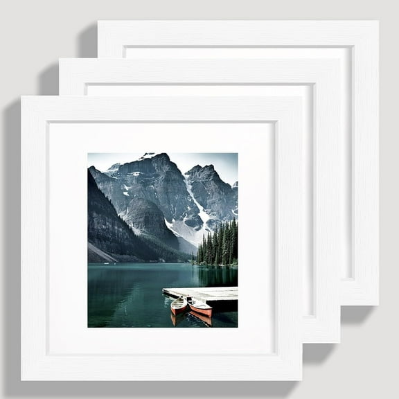 6x6 White Picture Frames set of 3, Made of Wooden and Real Glass Square Photo frame - Displays 4x4 Picture With Mat or 6 x 6 Without Mat, Desktop & Wall Collage Frame set