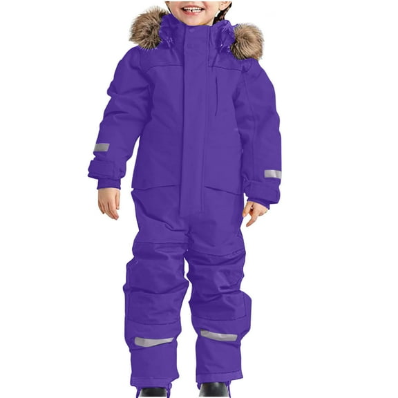 ZACPNCV Snow Suit for Kids Boys Girls One Piece Snowsuit Waterproof Windproof Winter Outdoor Overalls Snowboarding Ski Suits Purple 14-15 Years