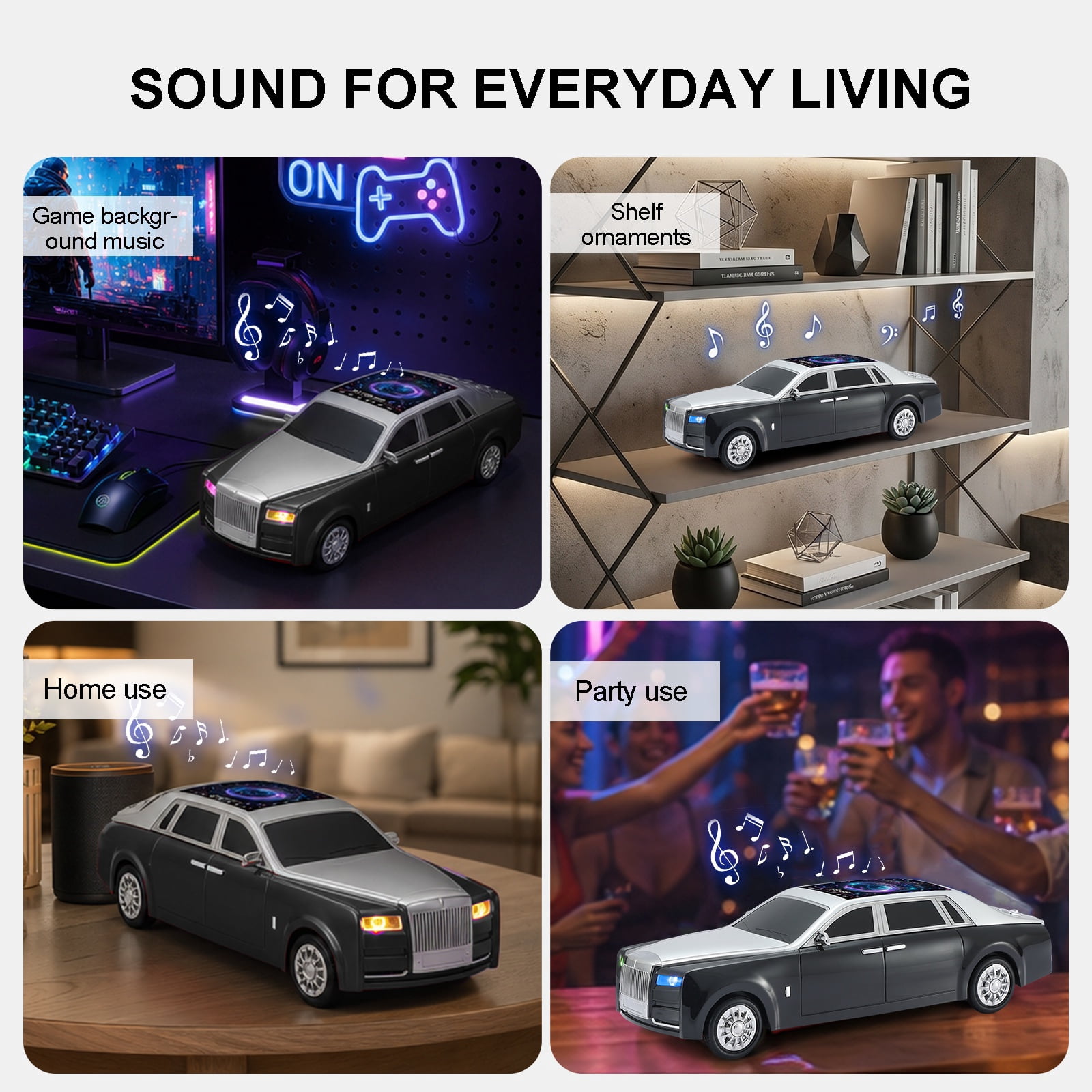 WSTER WS-610 Car Shaped Bluetooth Speaker, 15W Heavy Bass Portable Wireless Speaker with LED Lights, TWS, FM Radio, TF/USB, Bluetooth 5.4 for computer/Desktop ornaments/outdoor/party/Gift
