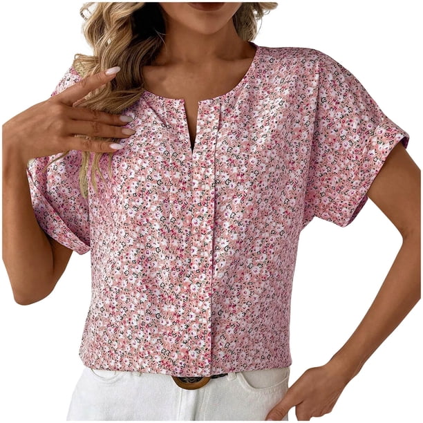 Tops Cortos para las Mujeres Cuello en V Impreso Manga Corta Top Casual, Camiseta de Baile sin Mangas para las Mujeres