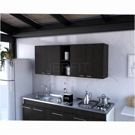 JERFIT Wall Cabinet with Doors 30" Wide, Black Storage Cupboard with Adjustable Shelves, Modern Bathroom & Kitchen Organizer for Dishes, Linens, Pantry