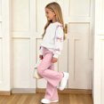 thumbnail image 4 of CYRBOKO Girls 2‑Piece Outfit Set, Casual Fall Winter Elastic Waist Bow Long Sleeve Tops and Flare Pants Beige Size 11-12 T, 4 of 8