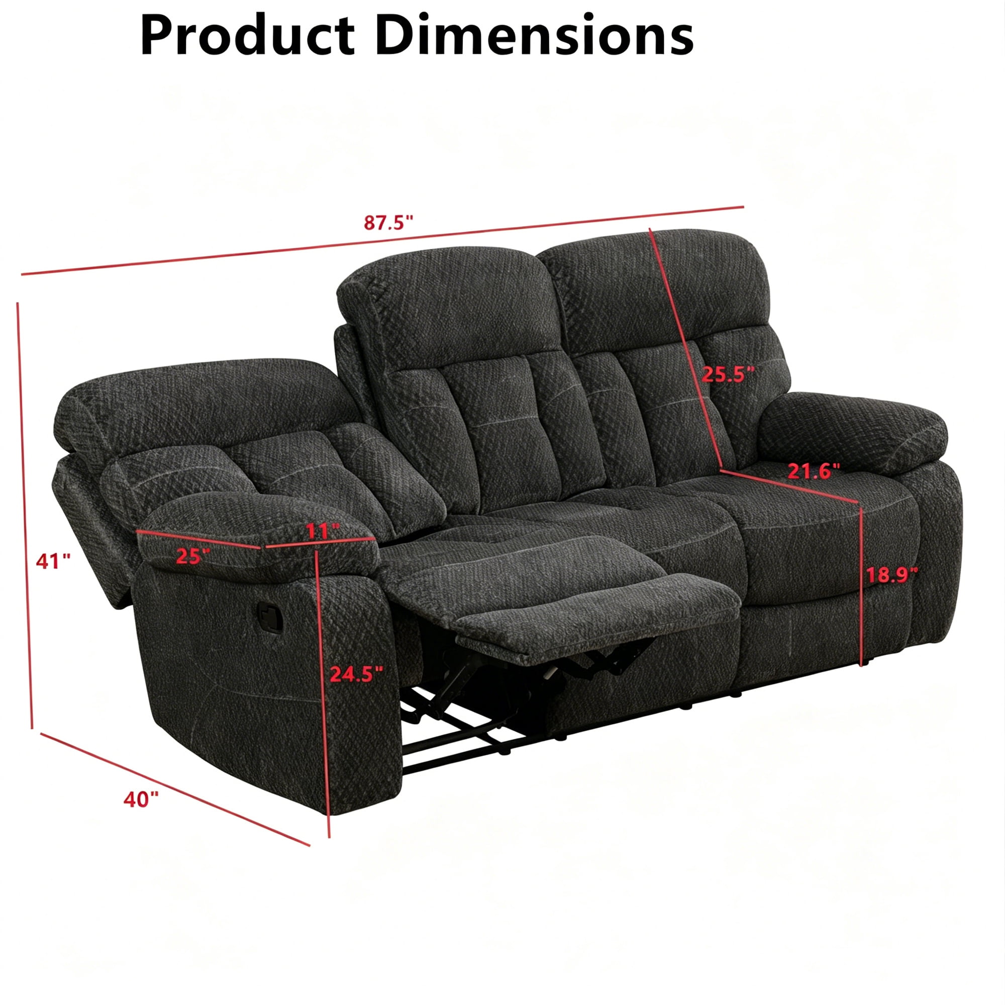 Aukfa 3-Piece Recliner Sofa Set - 87.5" 3 Seat Recliner w/ Flip Backrest Cupholder Console, Home Theater Seating, Gray